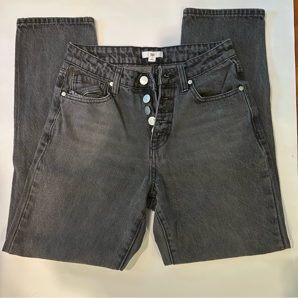 BP Nordstrom High Rise Mom Jeans Faded Black 25 Grey Button Fly Tapered
